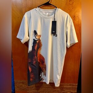 Y-3 Men's Beige and Black Artistic T-Shirt